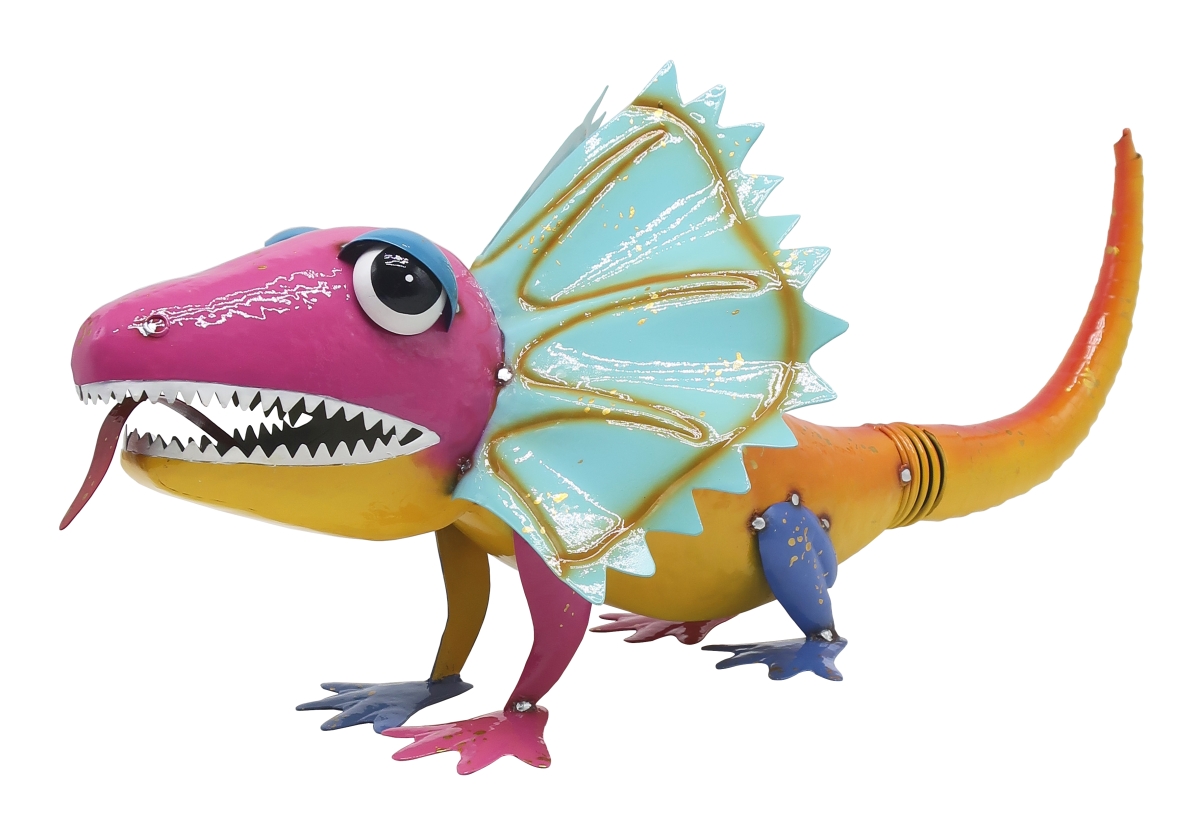 Colorful Enameled Metal Spiked Dinosaur Statue - Light Blue