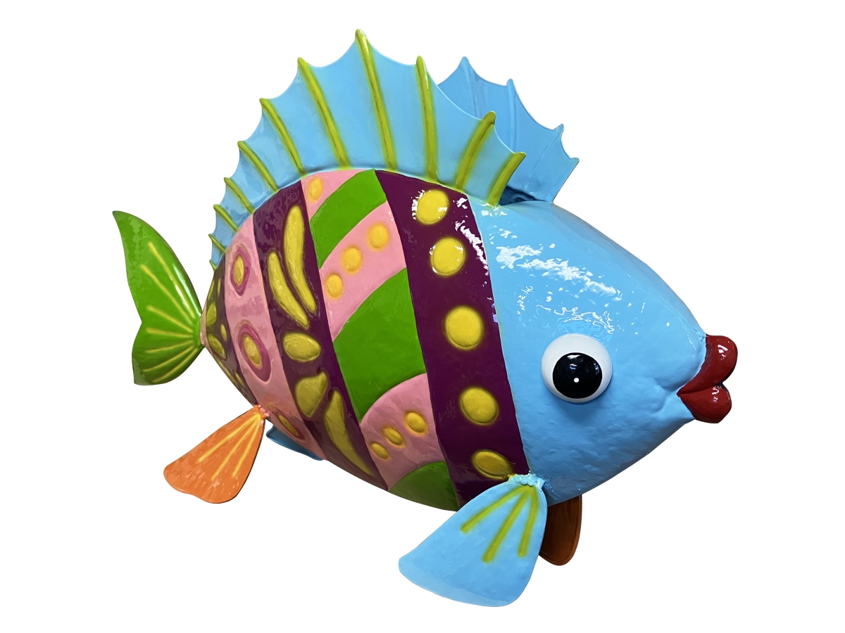 Colorful Enameled Metal Fish Planter - Blue & Green