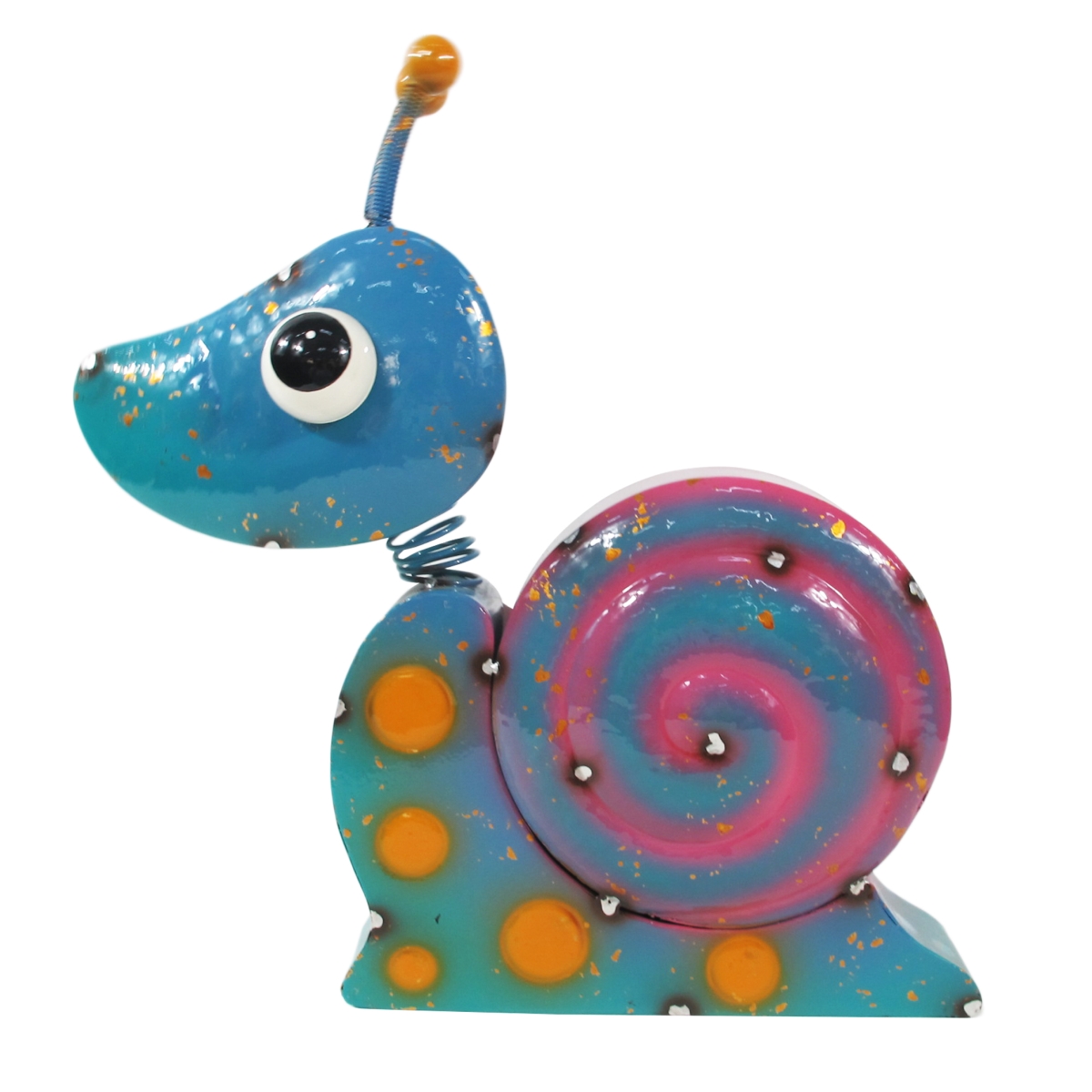 Colorful Enameled Metal Snail Statue - Blue