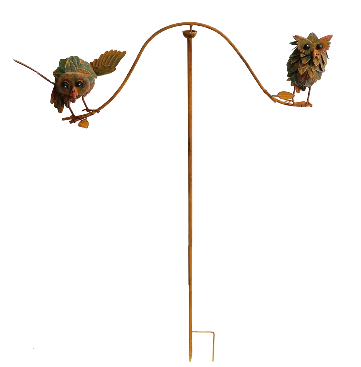 Rustic Metal Double Owl Balancer Stake