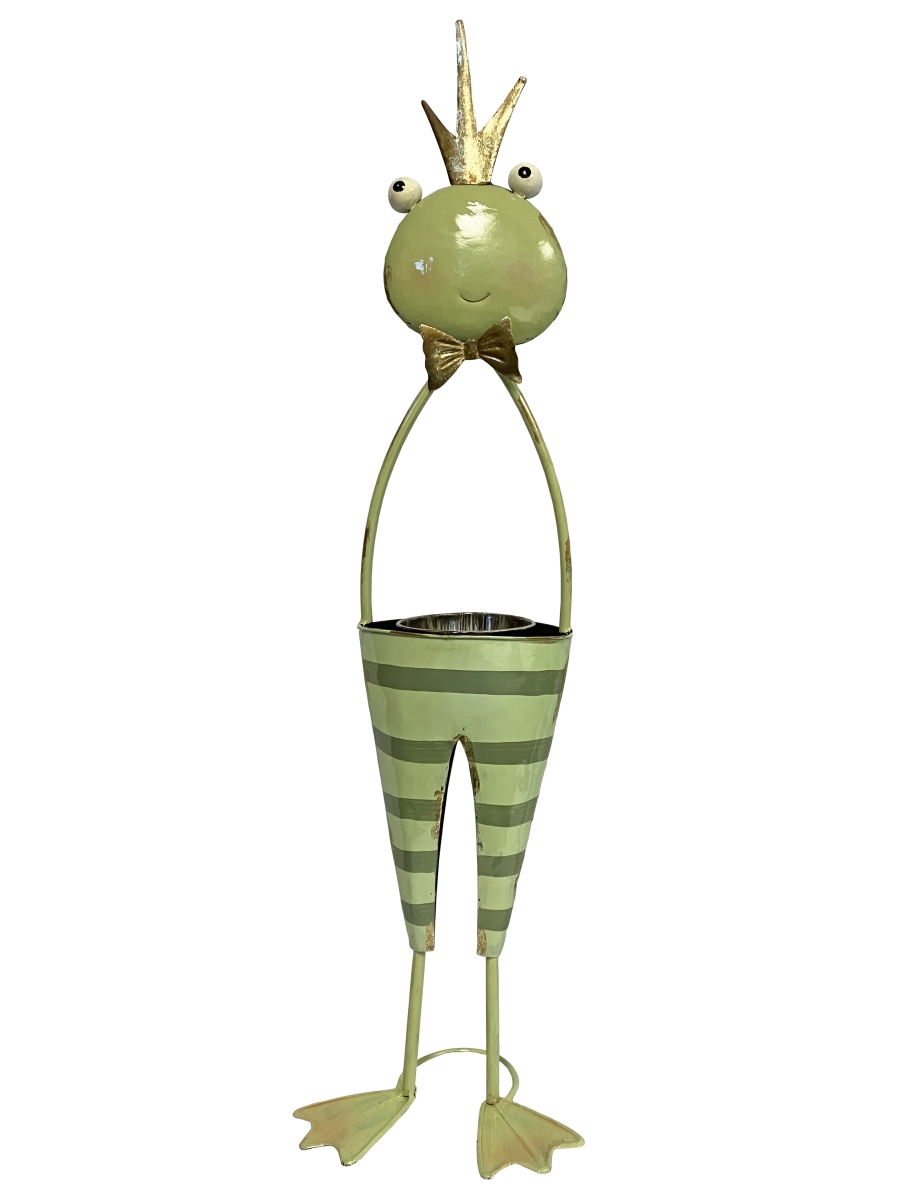 102983 Colorful Enameled Metal Frog Planter-Stripes