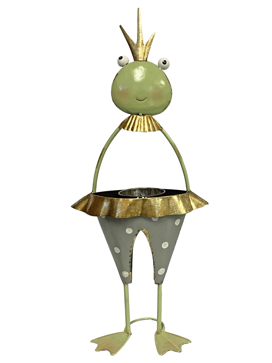 102984 Colorful Enameled Metal Frog Planter-Dots w/ Frills