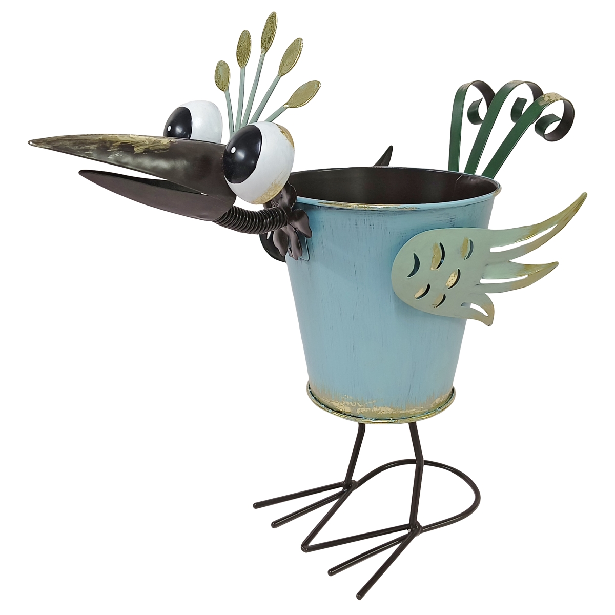 14S0002B Colorful Enameled Metal Bird Planter-Peacock