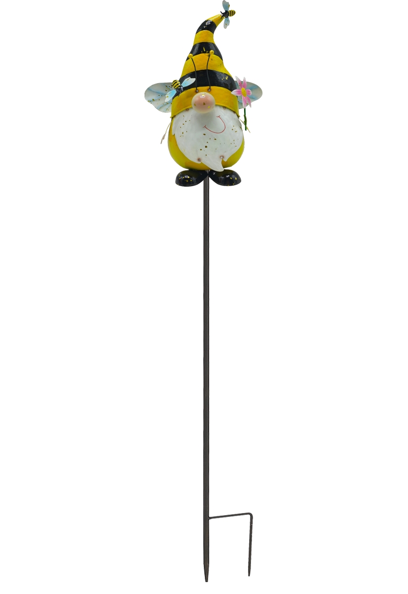24009 Colorful Enameled Metal Bumblebee Gnome Statue Stake
