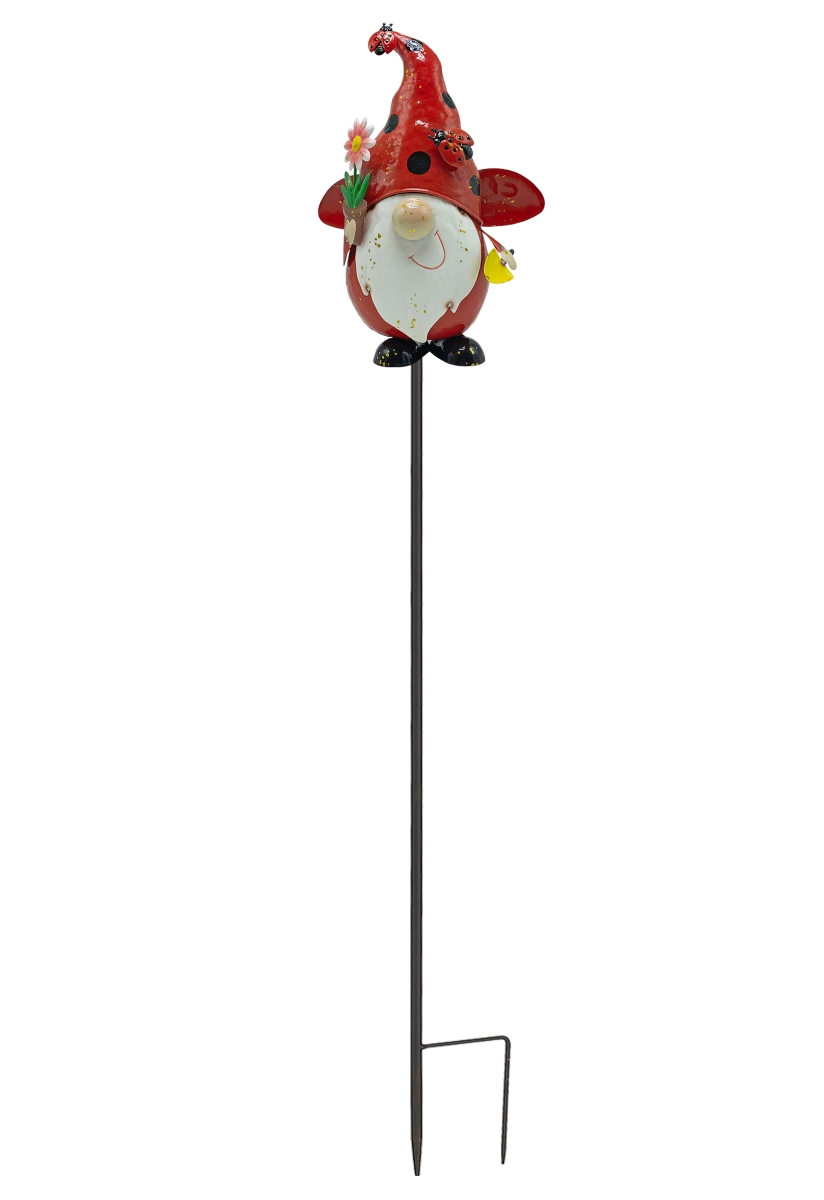 24010 Colorful Enameled Metal Ladybug Gnome Statue Stake