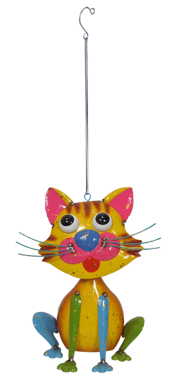 23759 Hanging Colorful Enameled Metal Bouncing Cat Statue