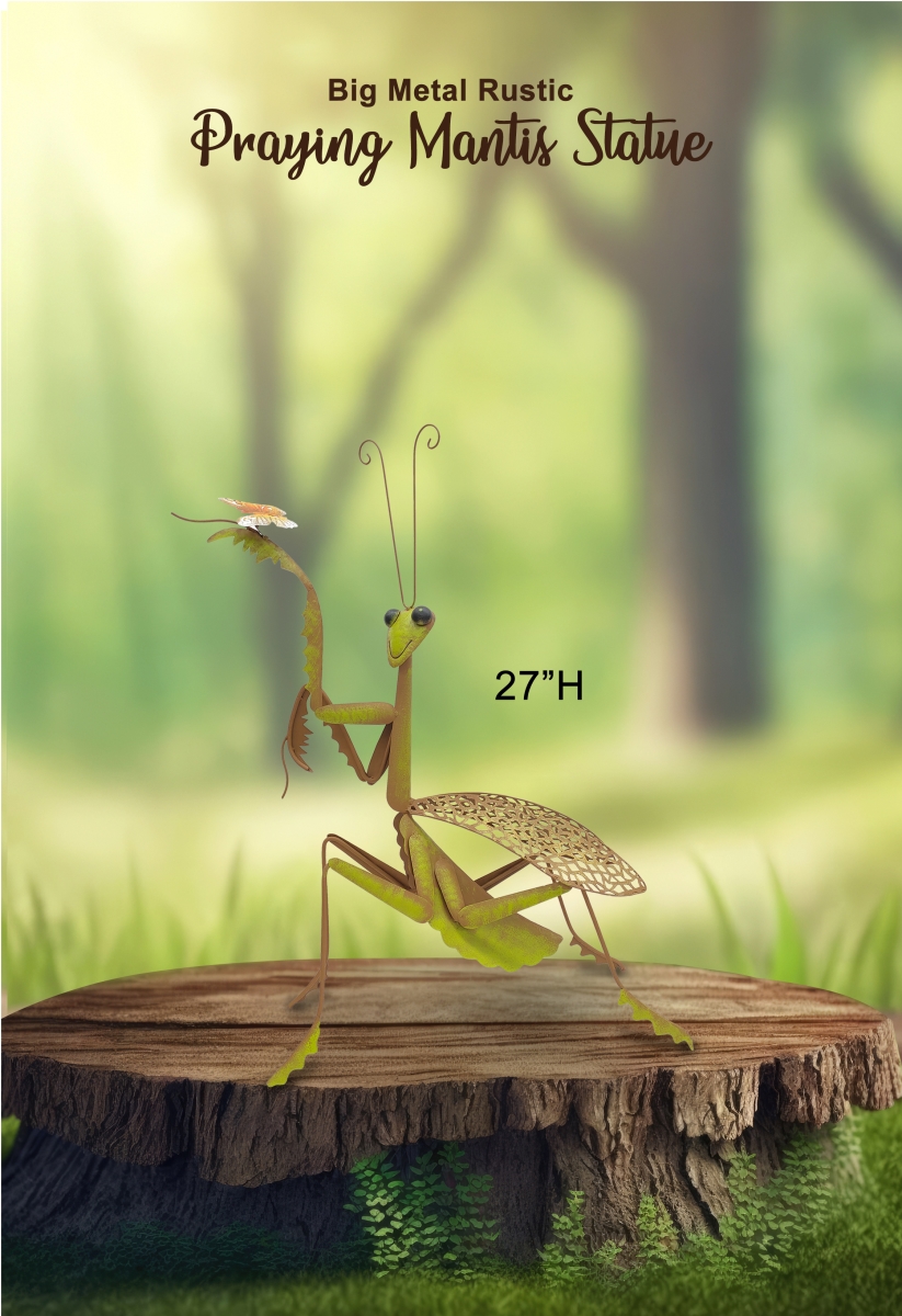 24A301B Rustic Metal Praying Mantis Outdoor Garden Decor Statue Yard Art