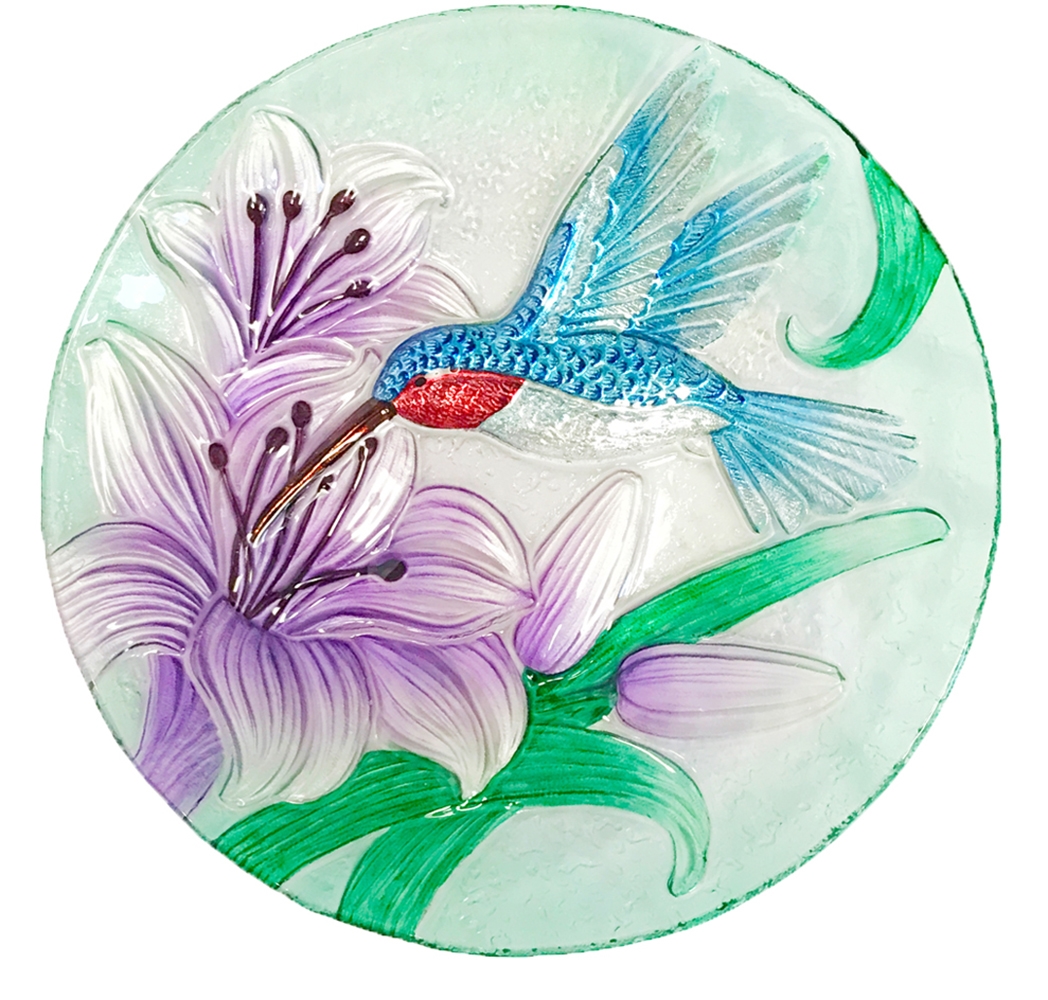 Picture of Continental Art Center 3206781 18&apos; Silver Glitter Hummingbird Glass Plate Bird Bath Bowl Decorative Yard Art