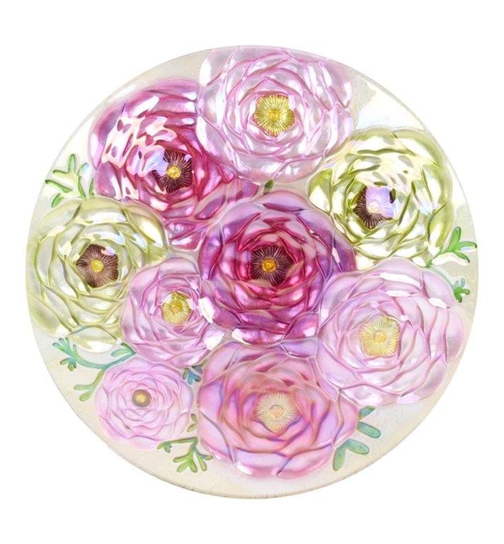 Picture of Continental Art Center 3222103 18&apos; Holographic Painted Floral Glass Plate Bird Bath and Feeder Bowl Decorative Outdoor Yard Art