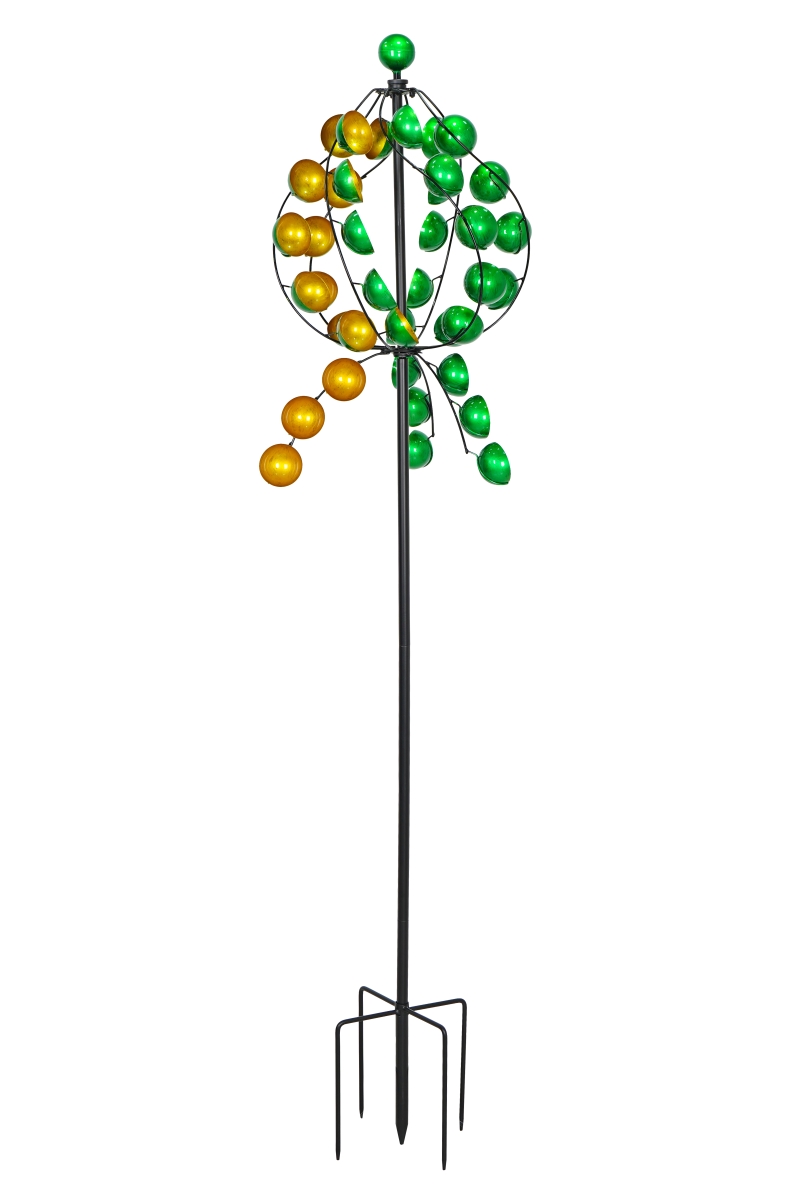 04275 Yellow and Green Loop Kinetic Metal Wind Spinner Garden Stake