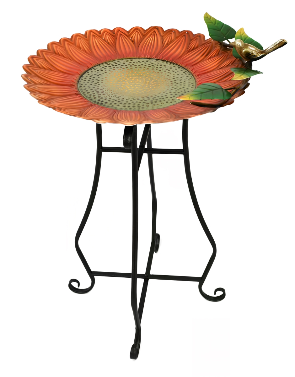 Picture of Continental Art Center 240800 Orange Sunflower Pattern Bird Bath and Bird Feeder Outdoor Garden Decor