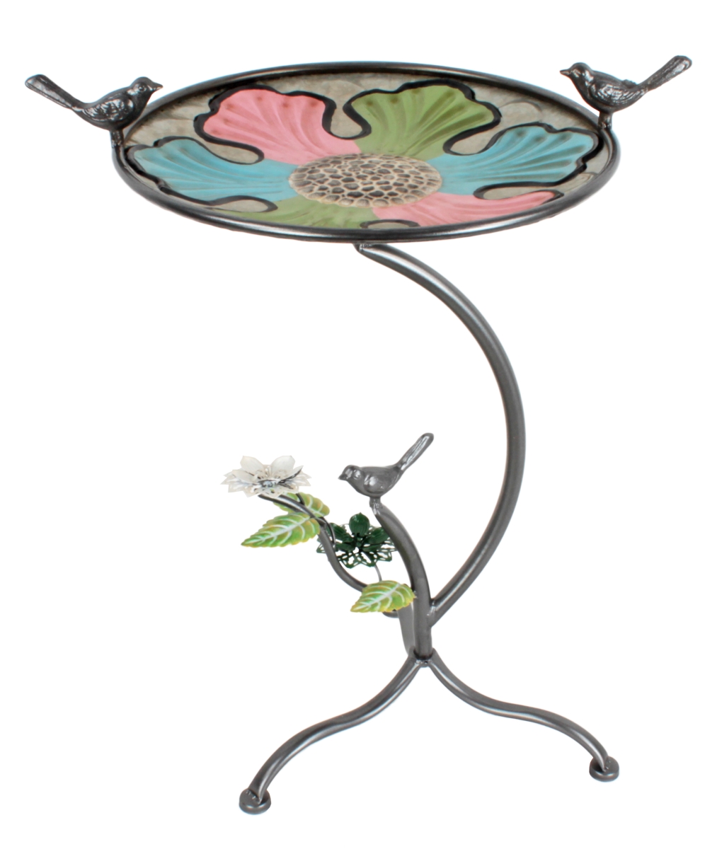 Picture of Continental Art Center 24A0800 Metal Bird Bath and Bird Feeder with Multi-colored Flower Basin