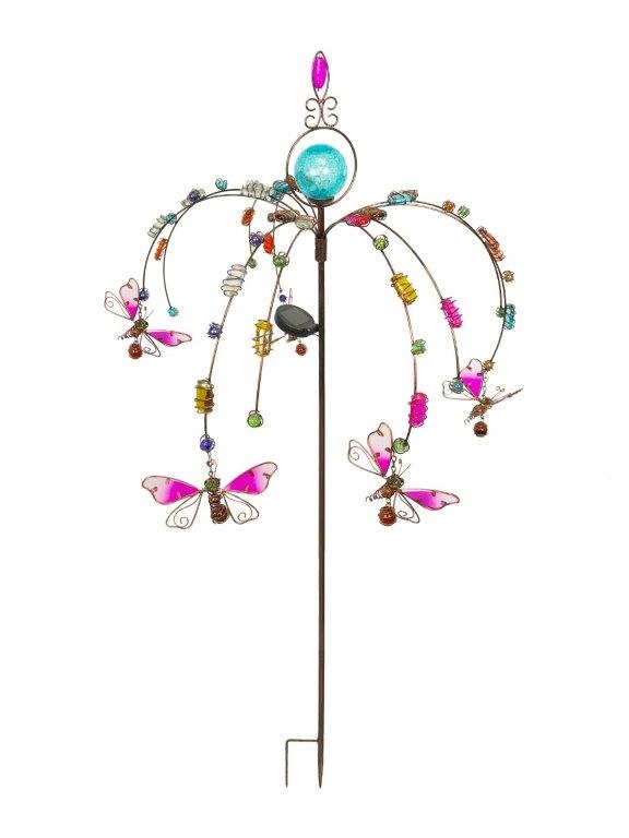 Picture of Continental Art Center 520 Solar Lighted Garden Stake With Beaded Ornaments Butterflies