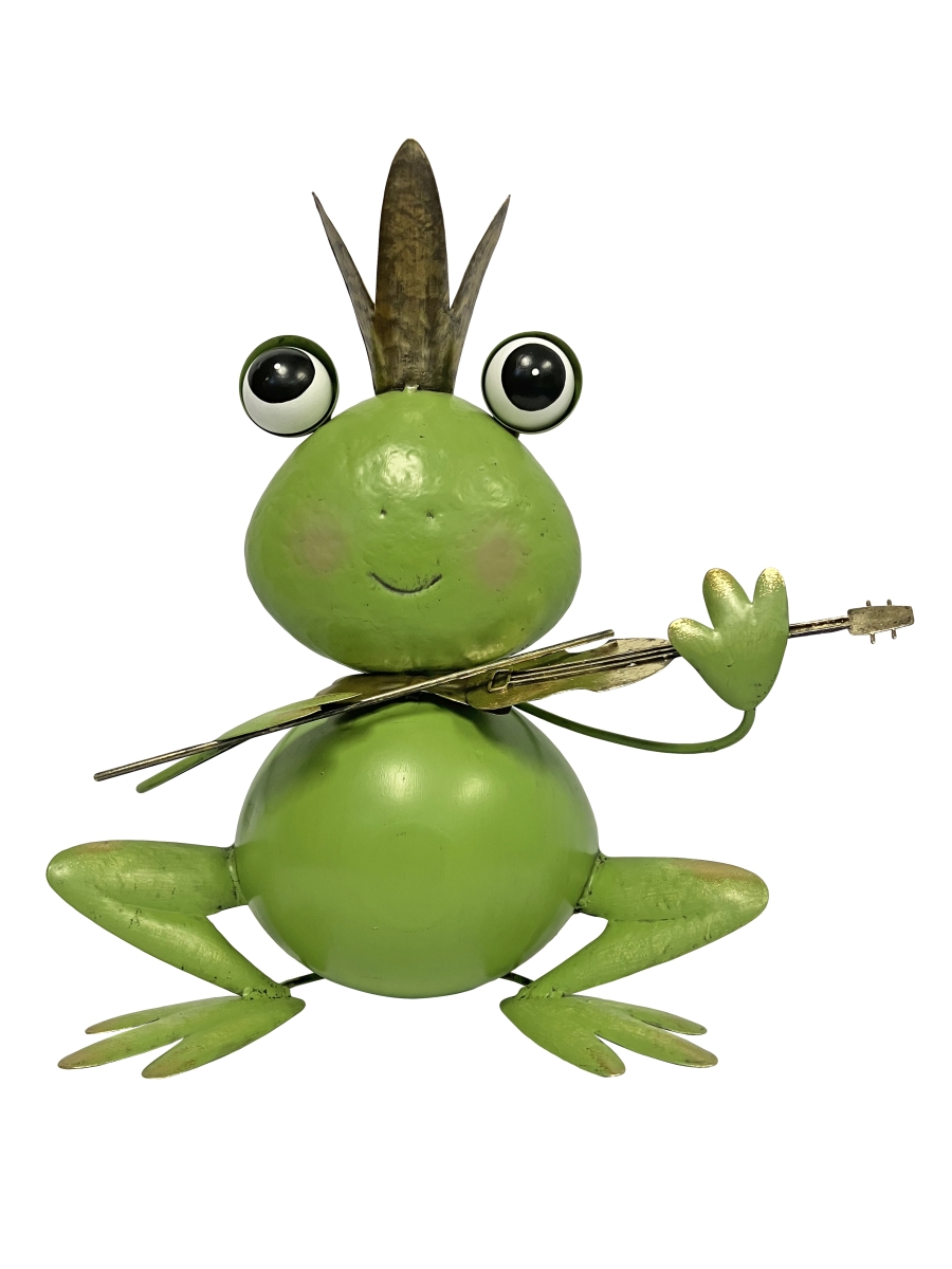 24183 Metal Green Frog Prince Garden Statue Playing Violin