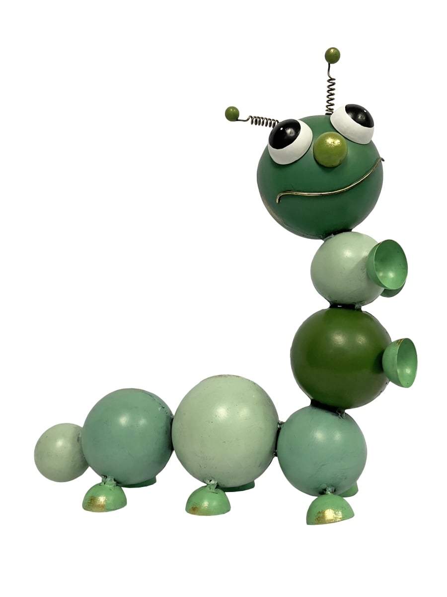 24187 Green Crawling Upward Metal Enameled Caterpillar Statue