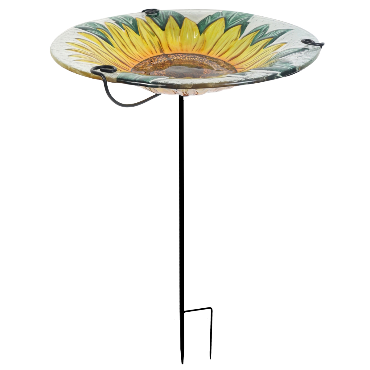 32900 12' Sunflower Hand Painted Glass Bird Bath and Feeder Outdoor Garden Stake