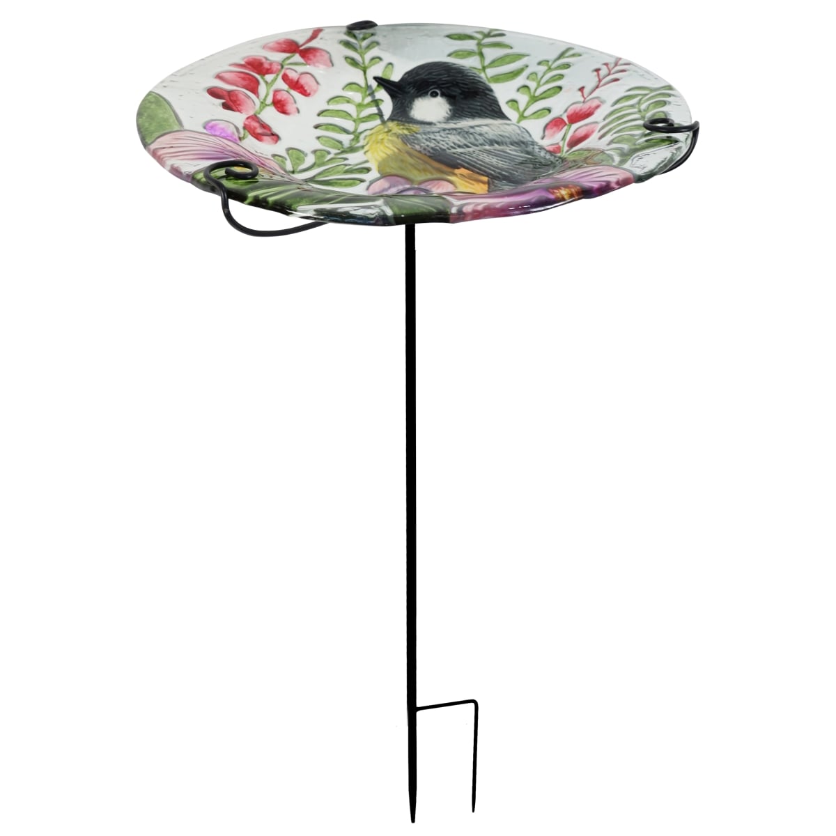 Hand Painted Glass Bird Bath & Feeder - Multi Color - 12in. - Durable Design