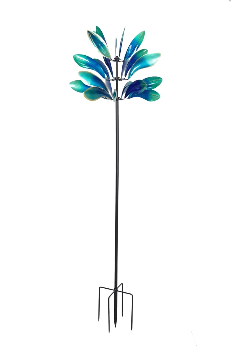 04566 Blue and Green Water Splash Metal Kinetic Wind Spinner Garden Stake