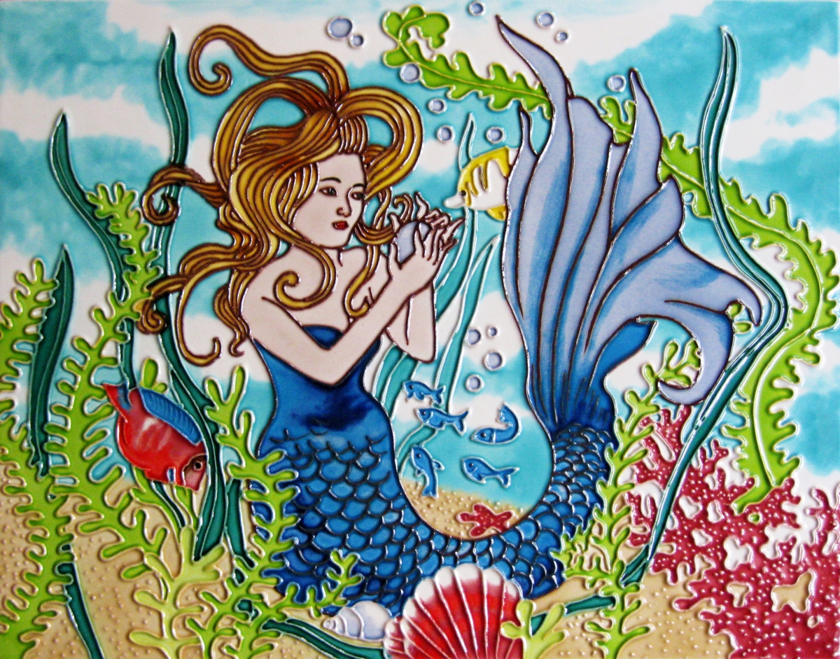 HD-0410 11x14' Mermaid Hand Painted Ceramic Decorative Art Tile