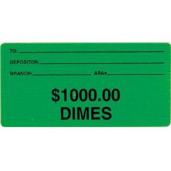 Picture of Controltek 550002 2 x 4 in. Dollar 1000 Dimes Self Adhesive Label for Coinlok Bag - 100 per Box