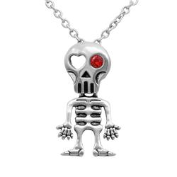 CN263 1.02 x 0.59 in. Love-Struck Red Eye Skeleton Necklace