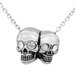 CN261 0.95 x 1.06 in. Siamese Skulls Necklace
