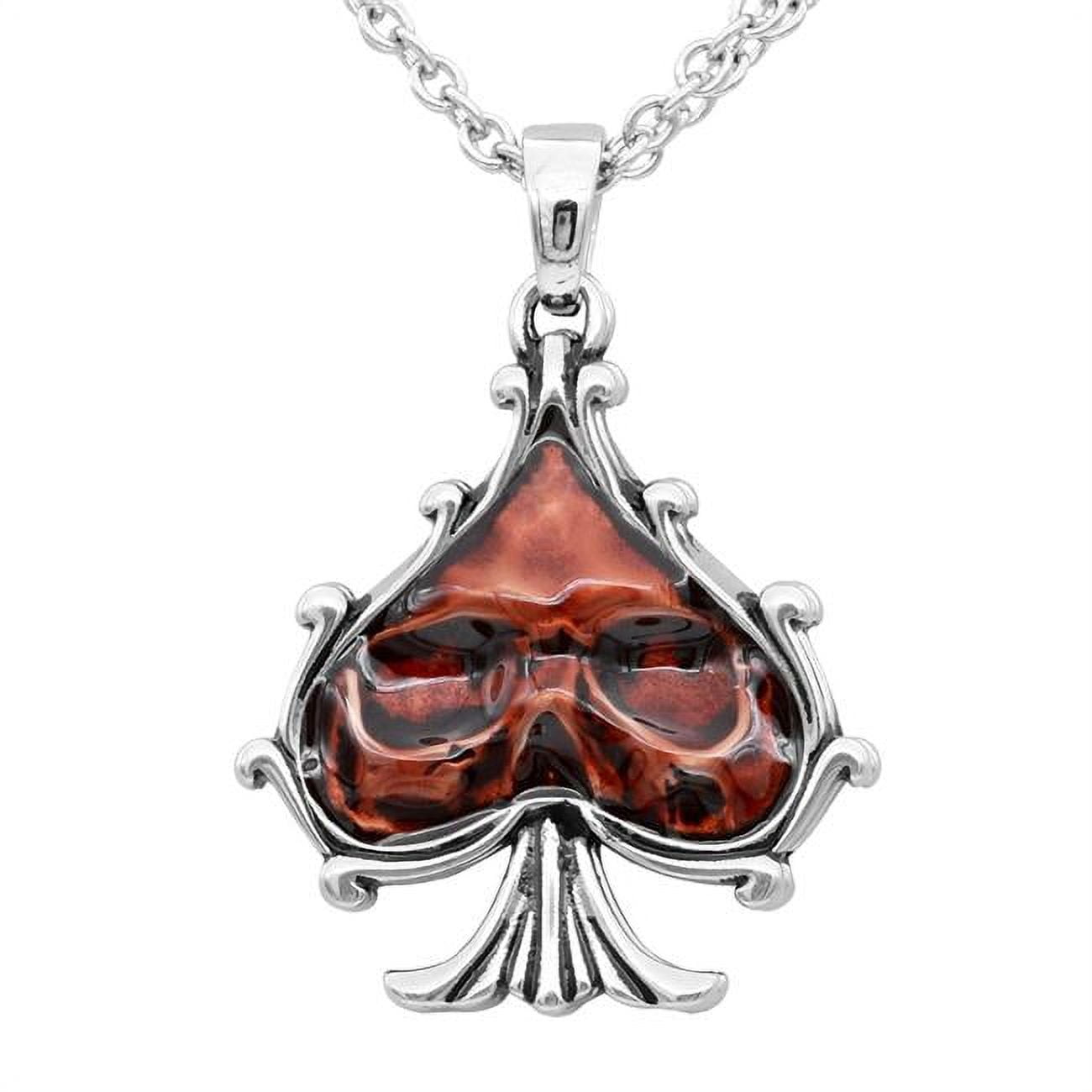 1.54 x 1.3 in. Skull Red Spade Necklace