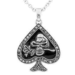 CN276 1.42 x 1.26 in. Skull & Rose Spade Necklace