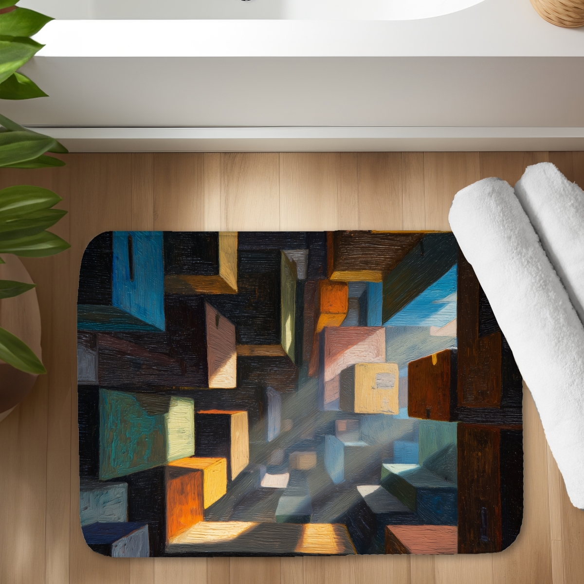 C1BM17244BHLIK 17 x 24 in. Boxed Up Blue Bath Mat - Stylish Home Decor Essential