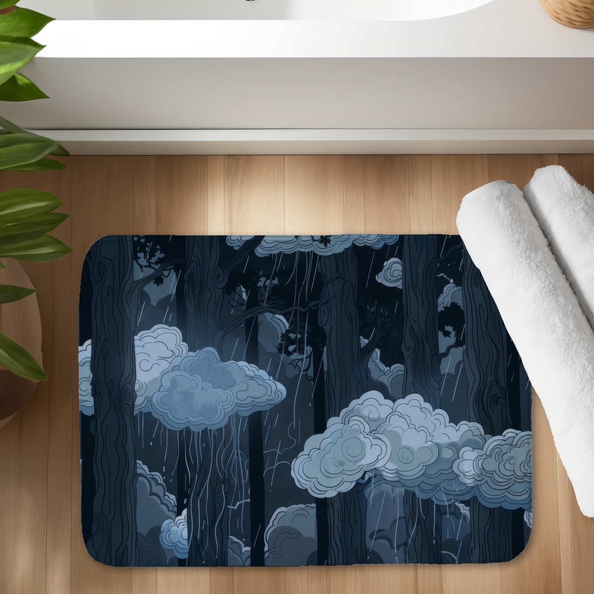 C1BM1724DF6WP6 17 x 24 in. Sneaky Clouds Black Bath Mat - Stylish Home Decor Essential