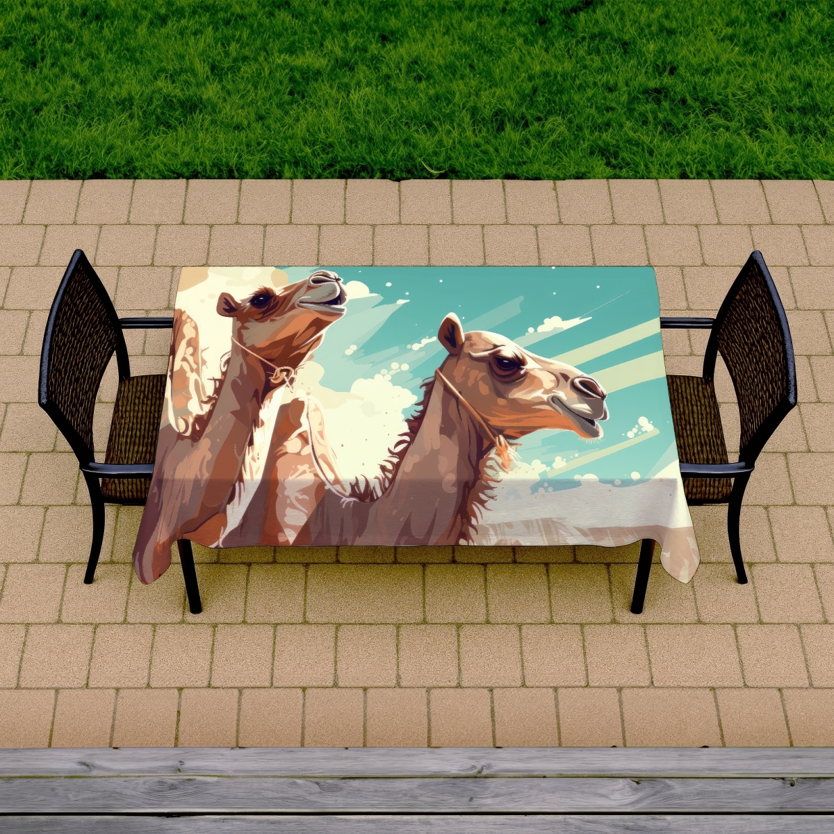 Picture of MWW C1TCLRGEZB2XZ2 58 x 102 in. Two Camels Brown Indoor & Outdoor Tablecloth - Home Decor