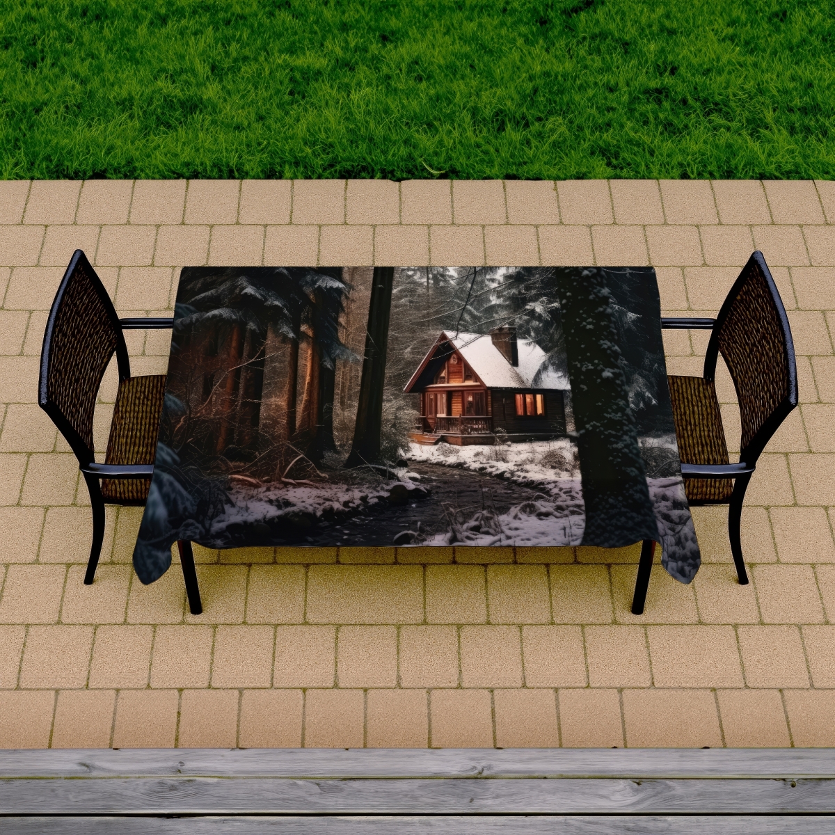 Picture of MWW C1TCLRGEZV53WG 58 x 102 in. By the River Black Indoor & Outdoor Tablecloth for Home Decor