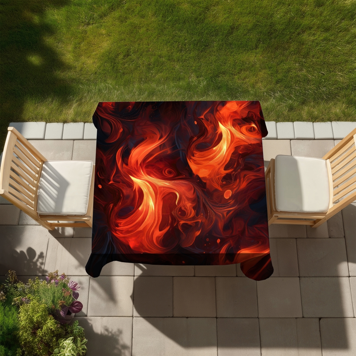 Picture of MWW C1TC58580VX5FG 58 x 58 in. Fires of Heck Red Tablecloth - Indoor & Outdoor Home Decor