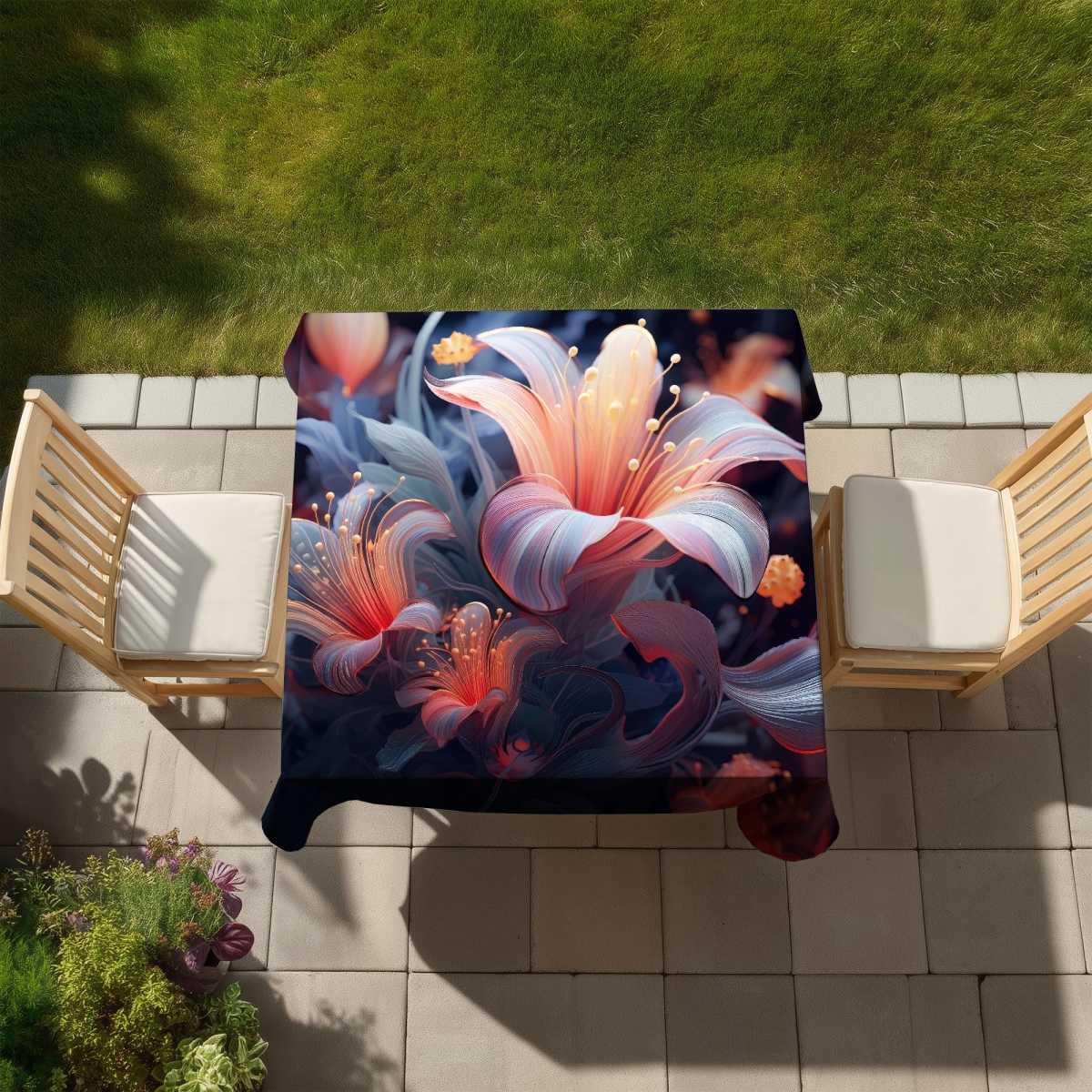 Picture of MWW C1TC5858DG0H7P 58 x 58 in. Astral Bloom Red Tablecloth - Indoor & Outdoor Home Decor