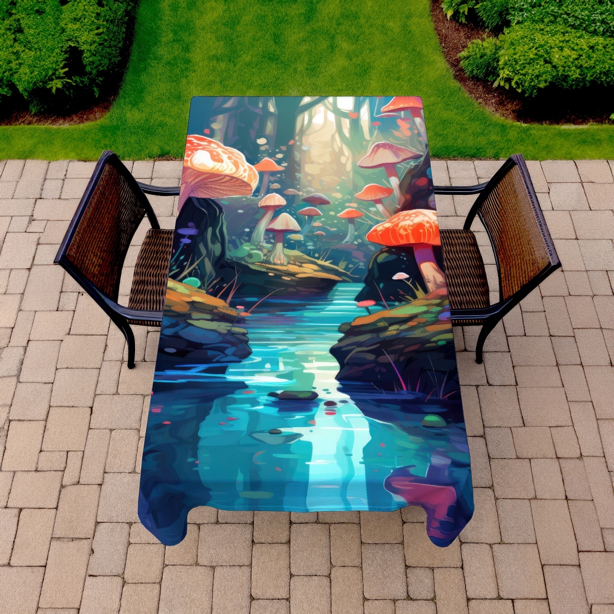 Picture of MWW C1TCLRGEKCHW5K 58 x 102 in. Whimsical Forest Turquoise Tablecloth - Indoor & Outdoor Decor