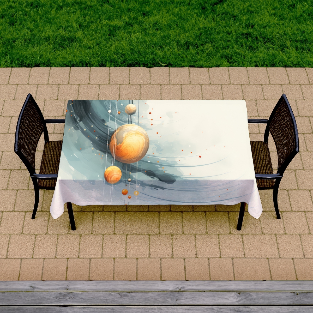 Picture of MWW C1TCLRGEN0RUBG 58 x 102 in. Hanging Planets Gray Tablecloth - Indoor & Outdoor Home Decor