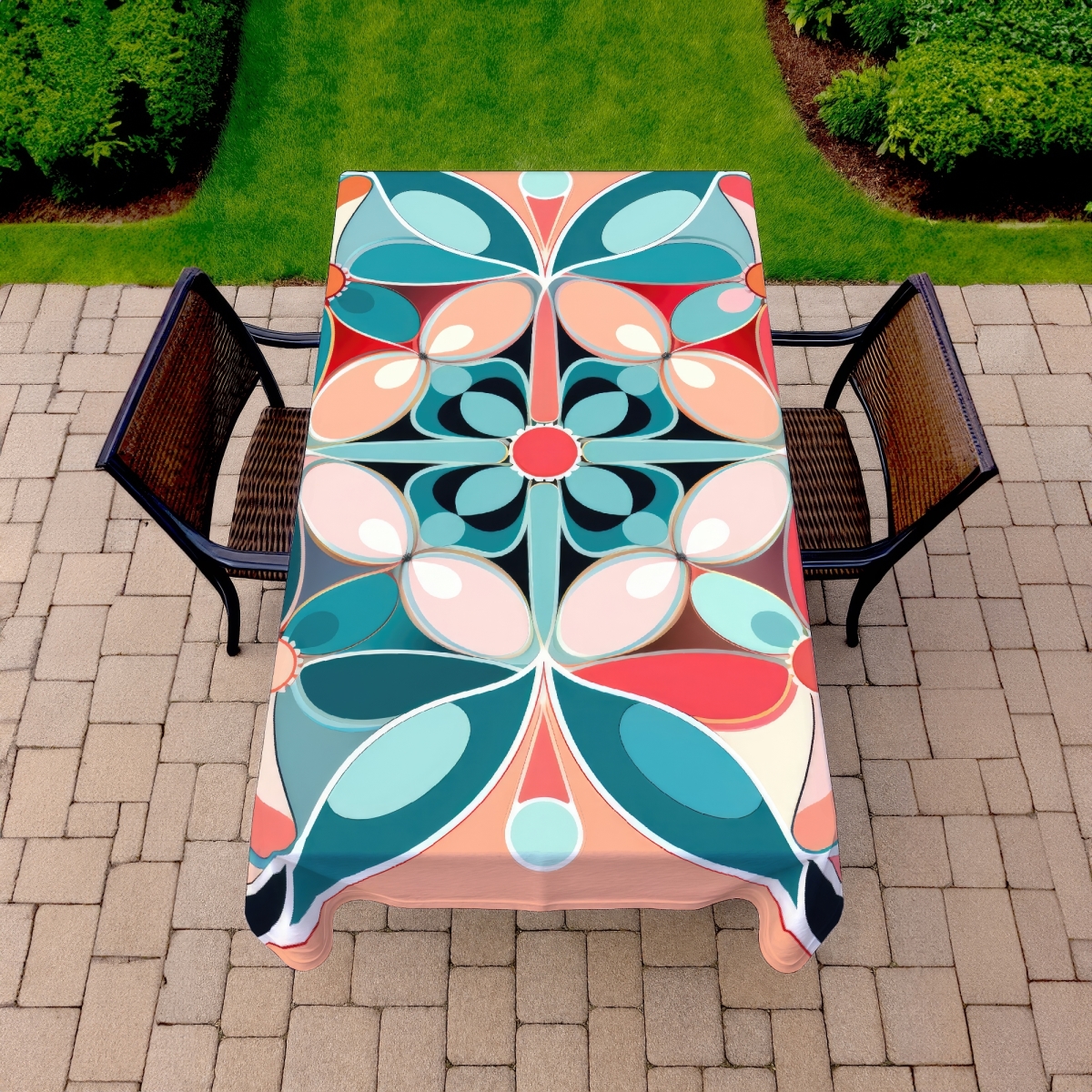 Picture of MWW C1TCLRGEN4GYXN 58 x 102 in. Sweet Curves Turquoise Indoor & Outdoor Tablecloth - Home Decor
