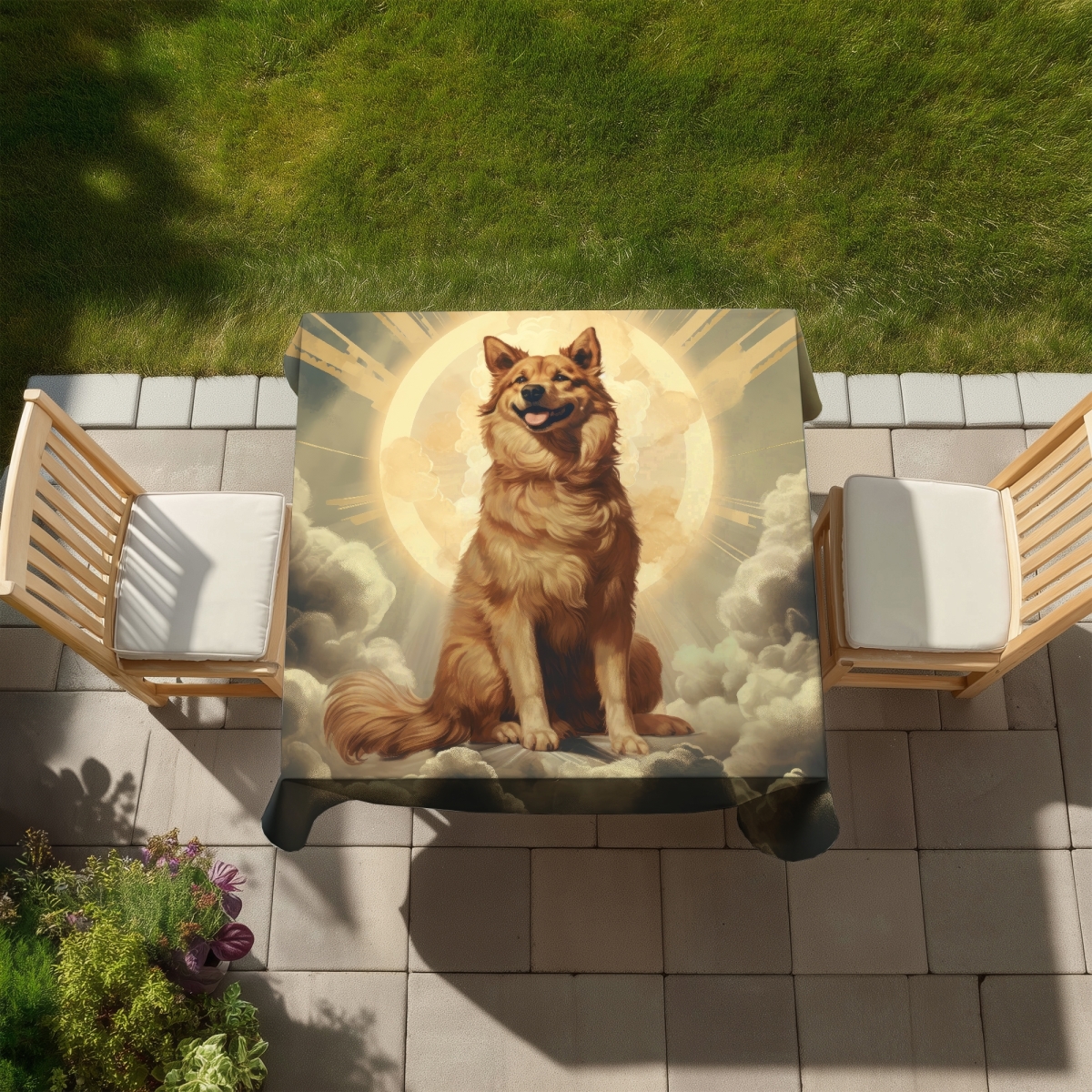 Picture of MWW C1TC5858YVRFYF 58 x 58 in. Mans Best Angel Brown Tablecloth - Indoor & Outdoor Home Decor
