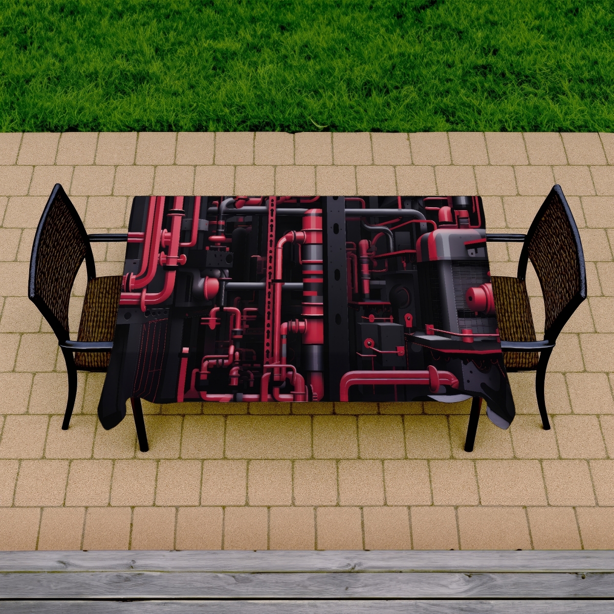 Picture of MWW C1TCLRGEQU3F82 58 x 102 in. Machinery Black Indoor & Outdoor Tablecloth for Home Decor