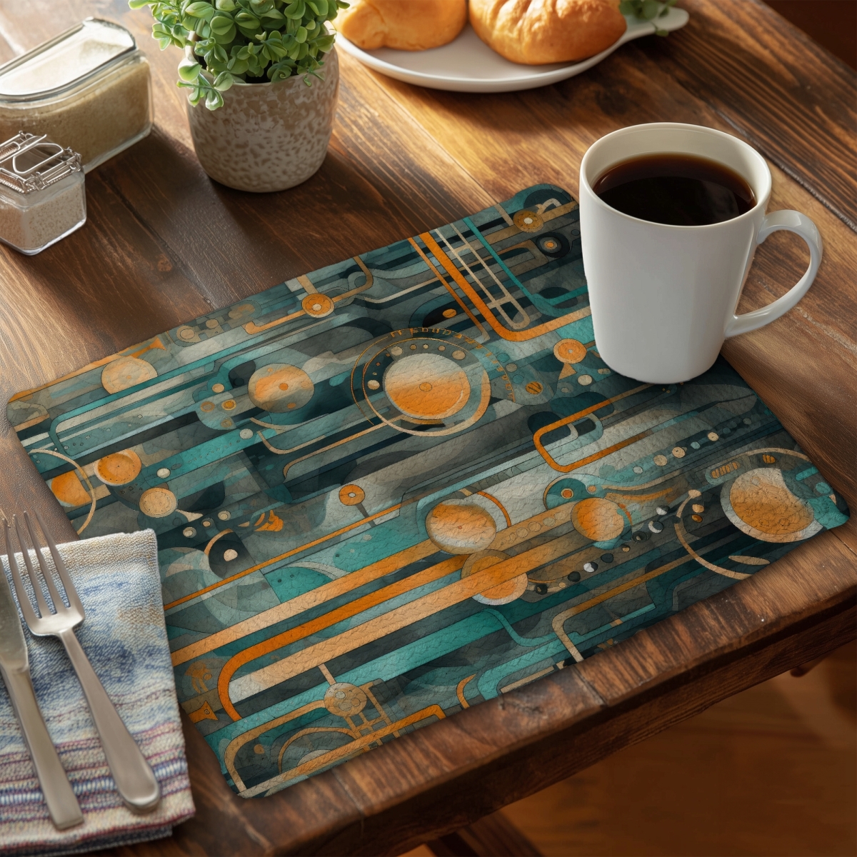 Picture of MWW CBPM1418UDARDE 14 x 18 in. Astrological Machinery - Orange Braided Polyester Placemat