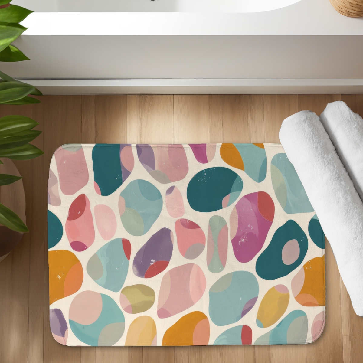 C1BM1724OX9DD1 17 x 24 in. Dots & Bops White Bath Mat - Stylish
