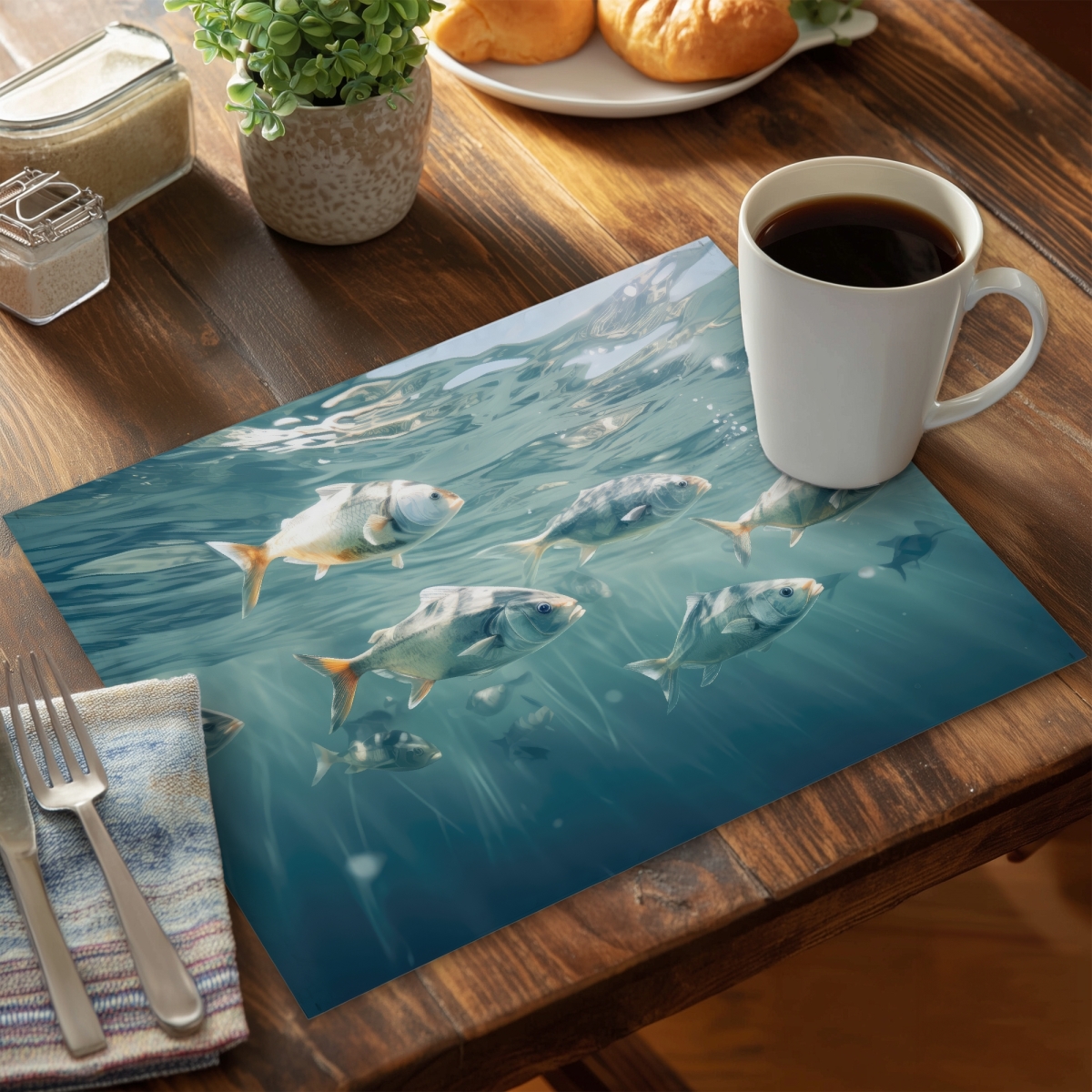 Picture of MWW CPPM1418NNR77H 14 x 18 in. Swimming Peacefully - Blue Polyester Placemat for Home Decor