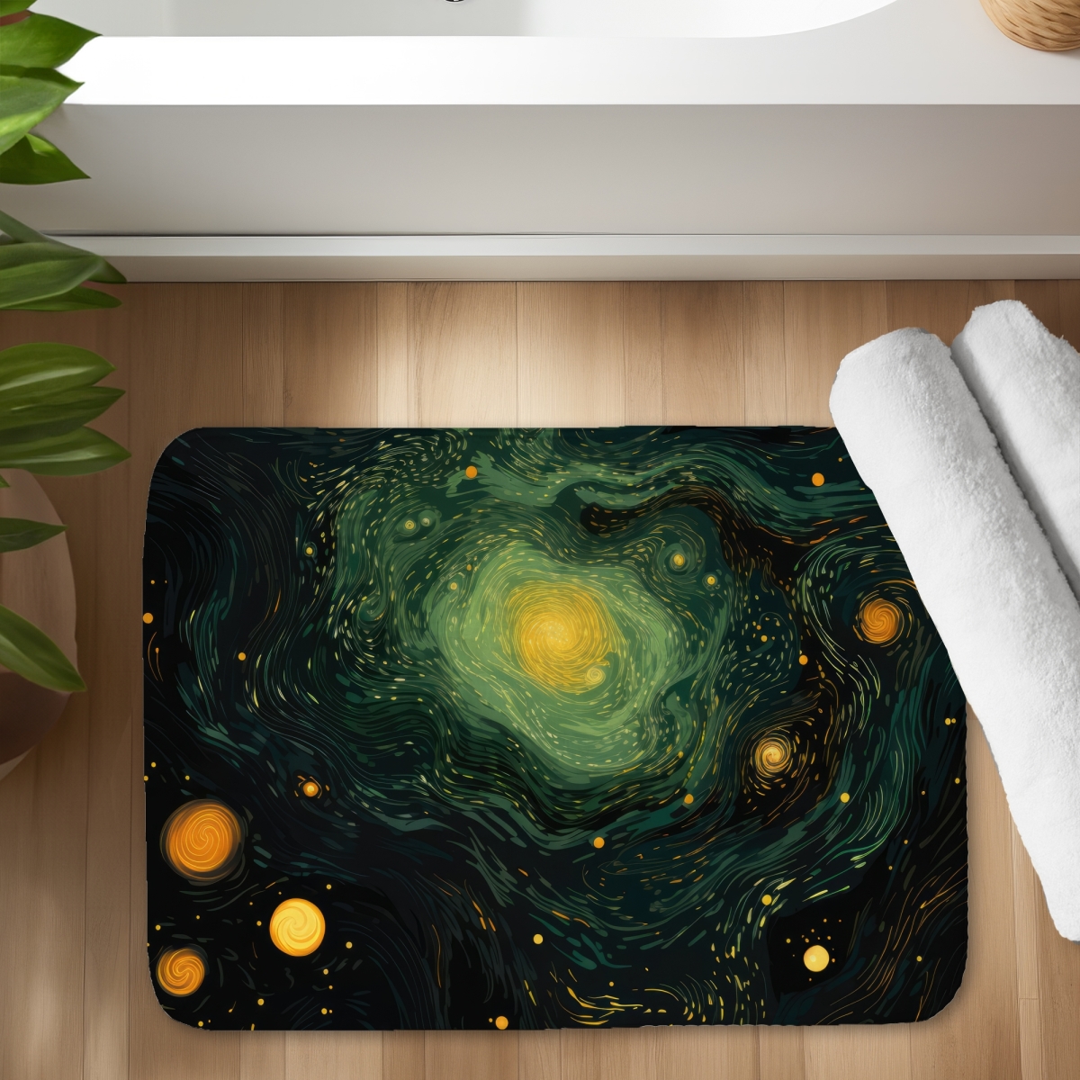 C1BM1724ARIWEI 17 x 24 in. Illuminated in Space - Yellow Bath Mat for Home Decor