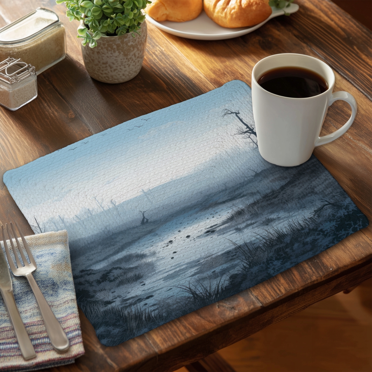 Picture of MWW CBPM14180MXN7T 14 x 18 in. Swampy Lands - White Braided Polyester Placemat for Decor