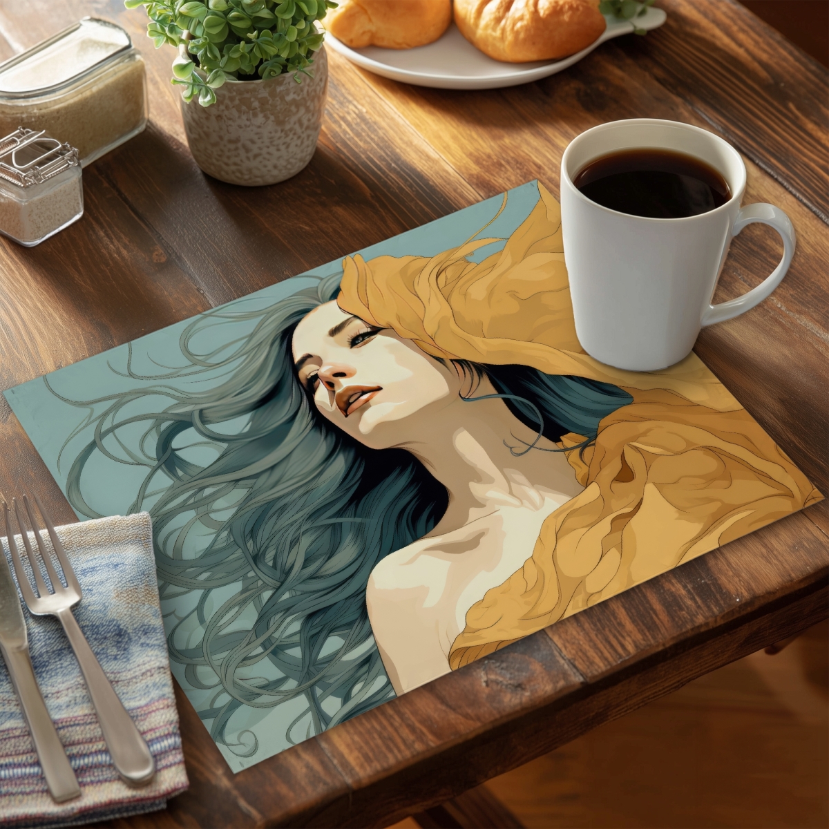 Picture of MWW CPPM1418VNOVE6 14 x 18 in. Sensual Flow - Turquoise Polyester Placemat for Home Decor