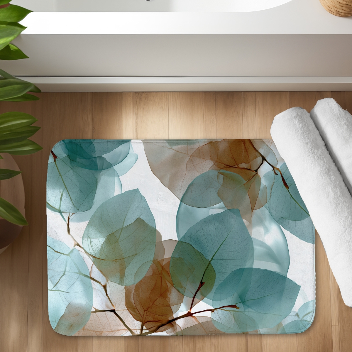 C1BM1724BKYDCM 17 x 24 in. Translucent Leaves Bath Mat - Stylish White Home Decor