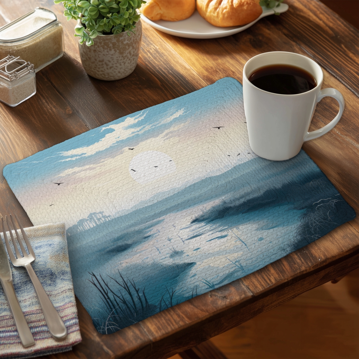 Picture of MWW CBPM14182YLCR6 14 x 18 in. The Marsh - Blue Braided Polyester Placemat for Home Decor