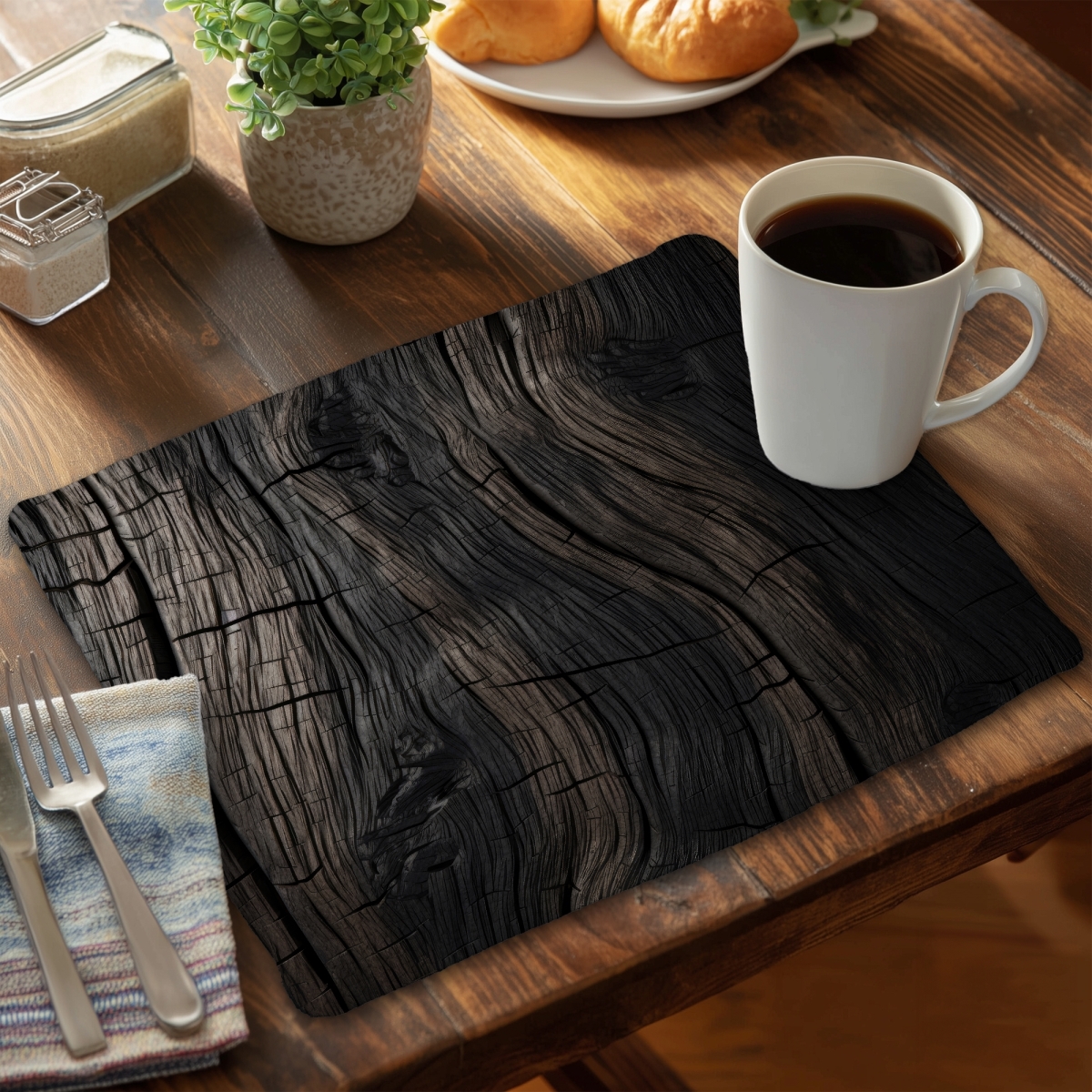 Picture of MWW CBPM14189AKYDA 14 x 18 in. Dark Wood - Black & White Braided Polyester Placemat - Home Decor