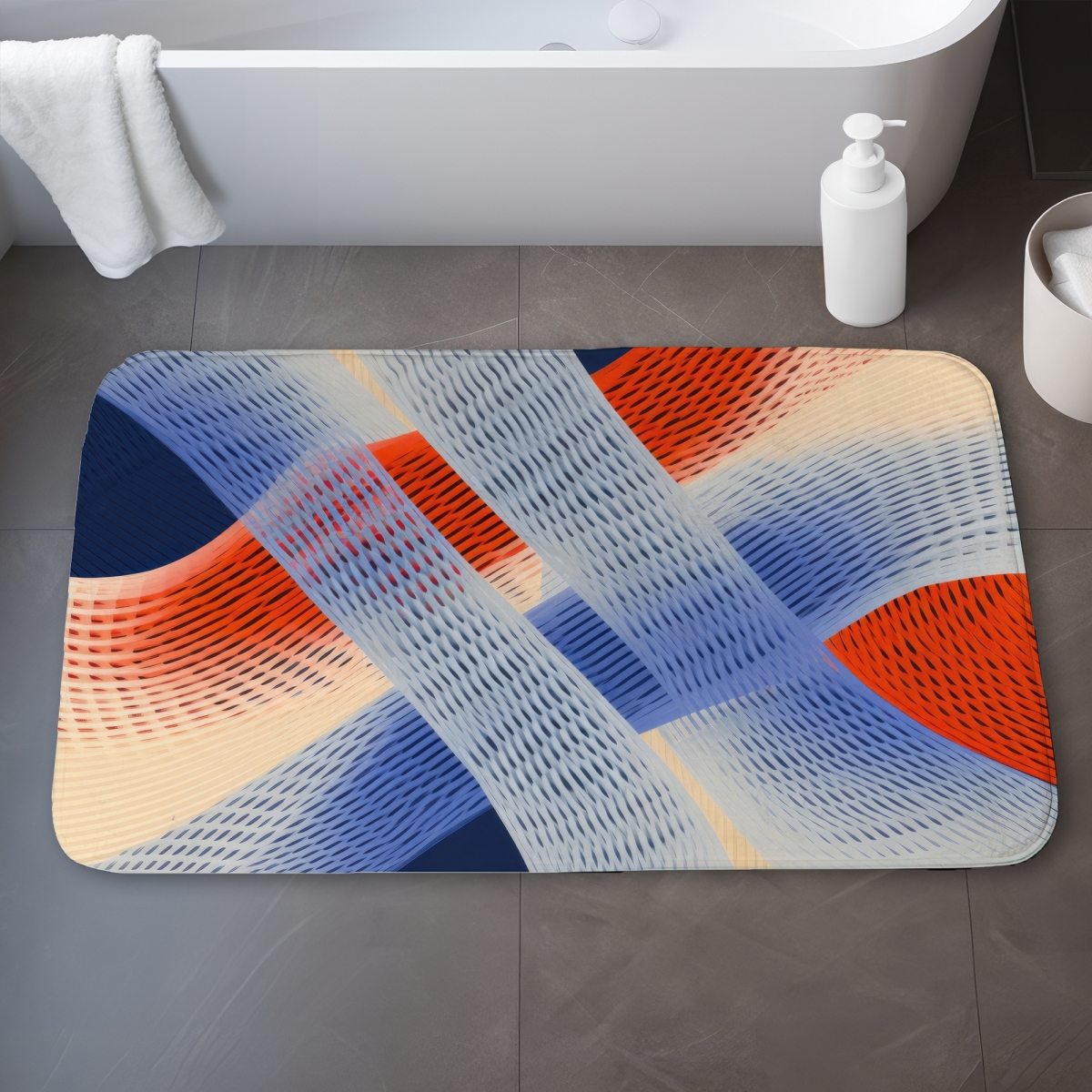 C1BM2134SK8X18 21 x 34 in. Abstract Threading Blue Bath Mat - Stylish Home Decor Accent