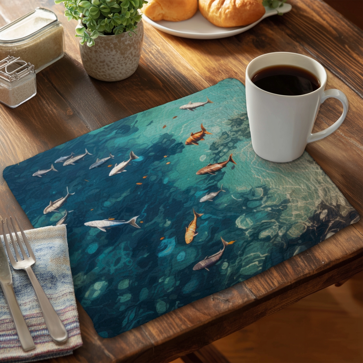 Picture of MWW CBPM1418SISKMS 14 x 18 in. Swim Ahead Beige Braided Polyester Placemat for Home Decor